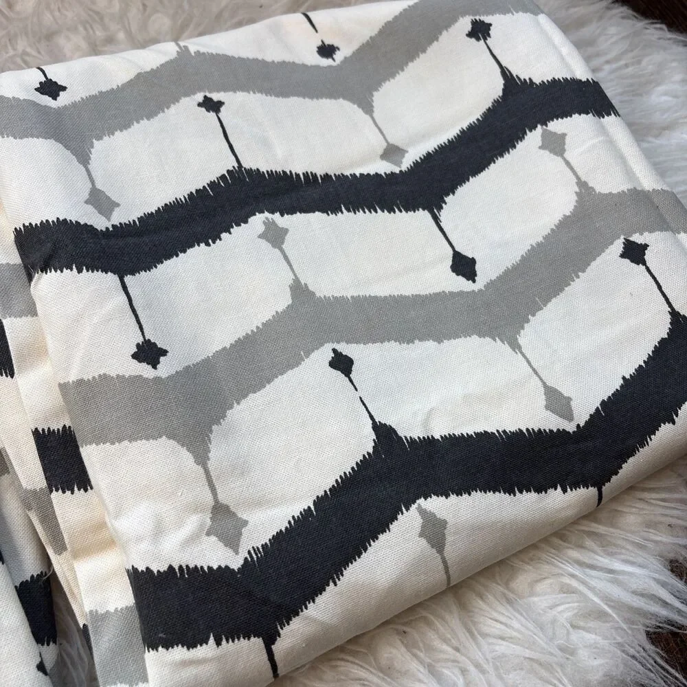 West Elm 48”x84” Curtain Panels Pair Gray Black Ivory Geometric Cotton Drapes